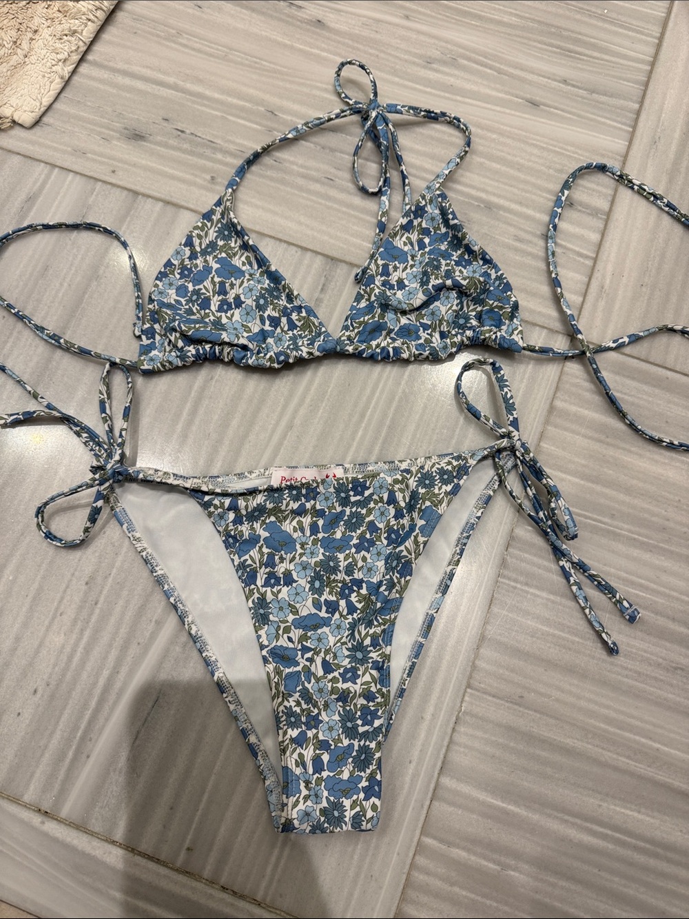 Blue Floral Tie-Side Bikini Set